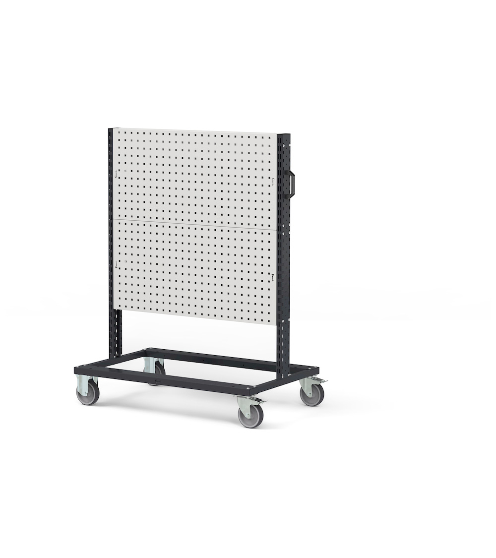 Bin Cart met 2-zijdig 2 of 3 perfo panelen boven elkaar 1067mmBx668mmDx1357/1965mmH BINCART1008/09 1