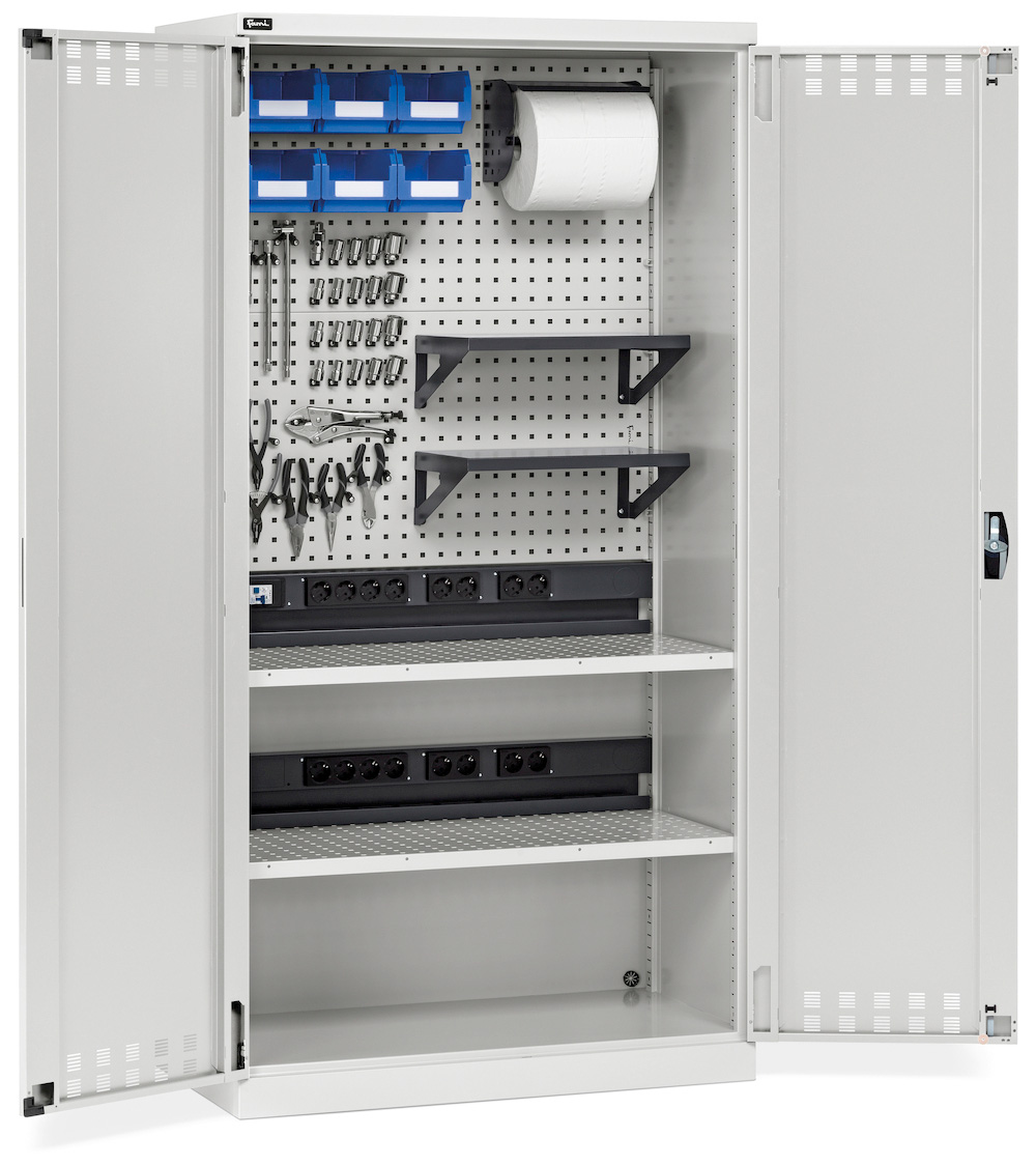 Vleugeldeurkast 1023x555x2000mmH (54x27Eh) PERFOM14040 met 2 legborden, 2 panelen en elektriciteitsaansluitingen 1